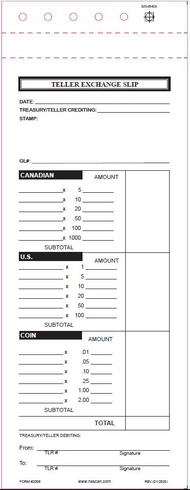 Teller Exchange Slips - 2 Part