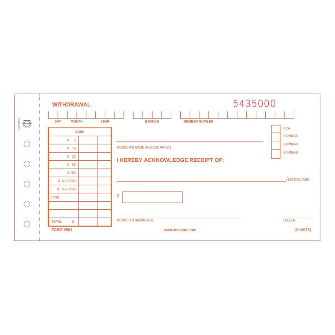 Withdrawal Slips - 2 Part