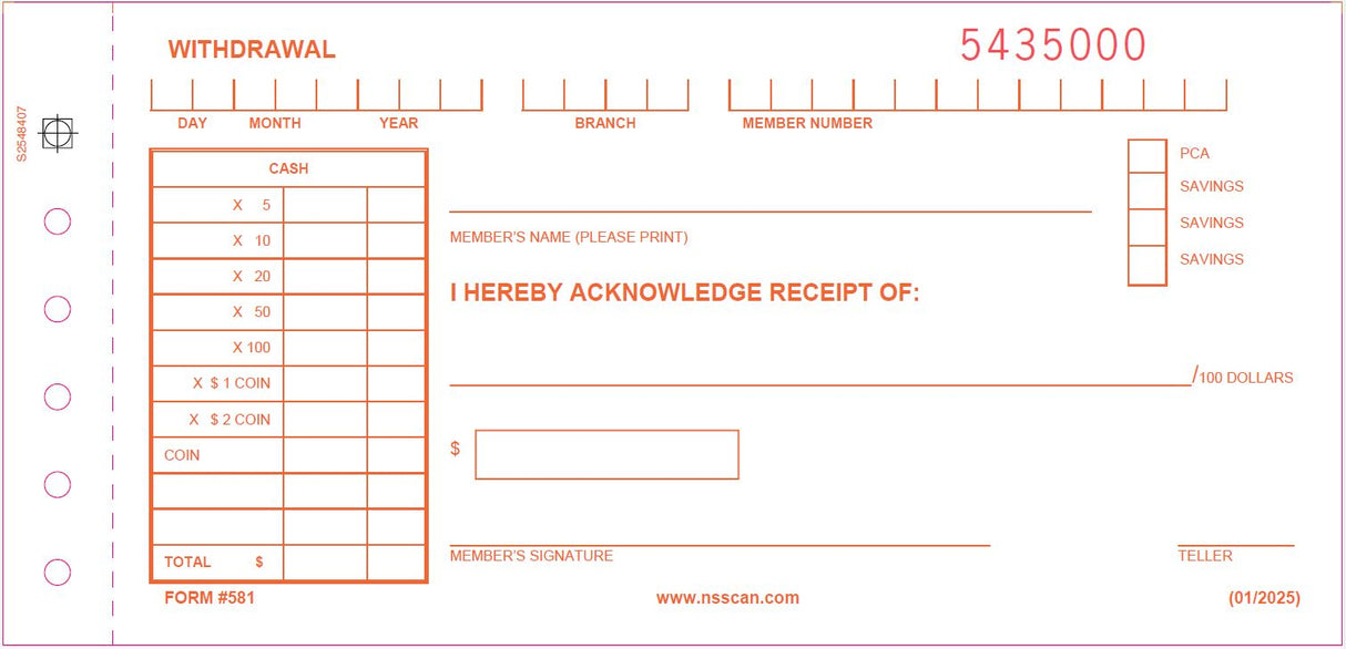 Withdrawal Slips - 2 Part